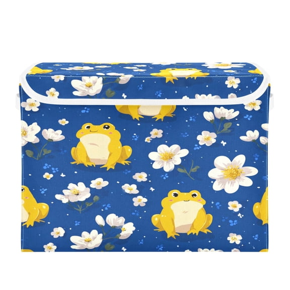 Storage Box With Lid 16.5x12.6x11.8In Lidded Home Storage Bins Foldable Stacked Household Storage Box Frog Yellow Pattern