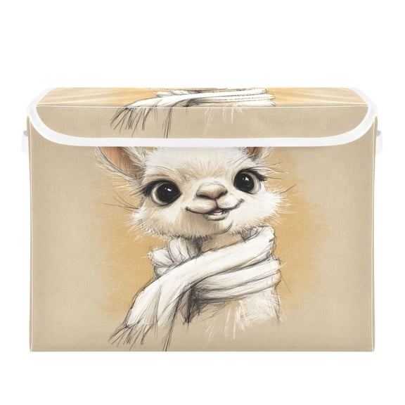 Storage Box With Lid 16.5x12.6x11.8In Lidded Home Storage Bins Foldable Stacked Household Storage Box Furry Cute Alpaca Portrait