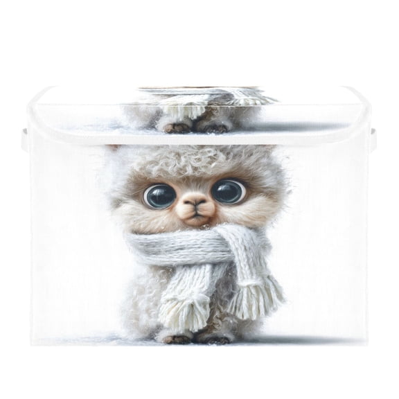 Storage Box With Lid 16.5x12.6x11.8In Lidded Home Storage Bins Foldable Stacked Household Storage Box Fuzzy Llama Image