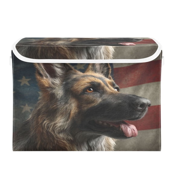 Storage Box With Lid 16.5x12.6x11.8In Lidded Home Storage Bins Foldable Stacked Household Storage Box German Shepherd Photo