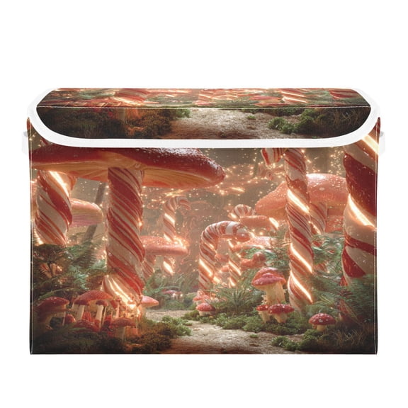 Storage Box With Lid 16.5x12.6x11.8In Lidded Home Storage Bins Foldable Stacked Household Storage Box Giant Candy Cane Forest