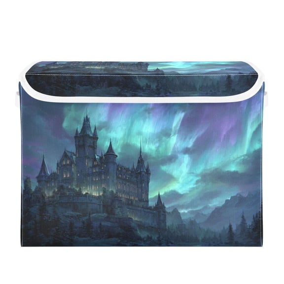 Storage Box With Lid 16.5x12.6x11.8In Lidded Home Storage Bins Foldable Stacked Household Storage Box Gothic Castle Aurora Sky