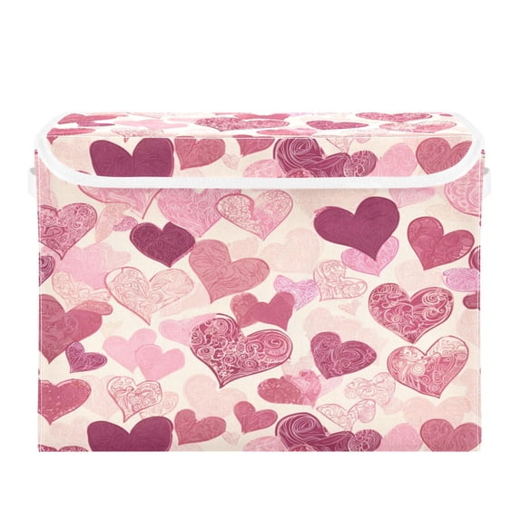 Storage Box With Lid 16.5x12.6x11.8In Lidded Home Storage Bins Foldable Stacked Household Storage Box Gradient Heart Chart
