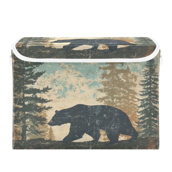 Storage Box With Lid 16.5x12.6x11.8In Lidded Home Storage Bins Foldable Stacked Household Storage Box Gray Cartoon Bear Pattern