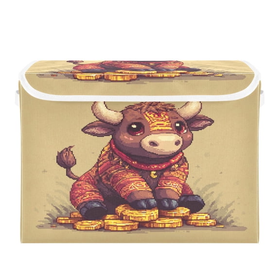 Storage Box With Lid 16.5x12.6x11.8In Lidded Home Storage Bins Foldable Stacked Household Storage Box Gray Cow