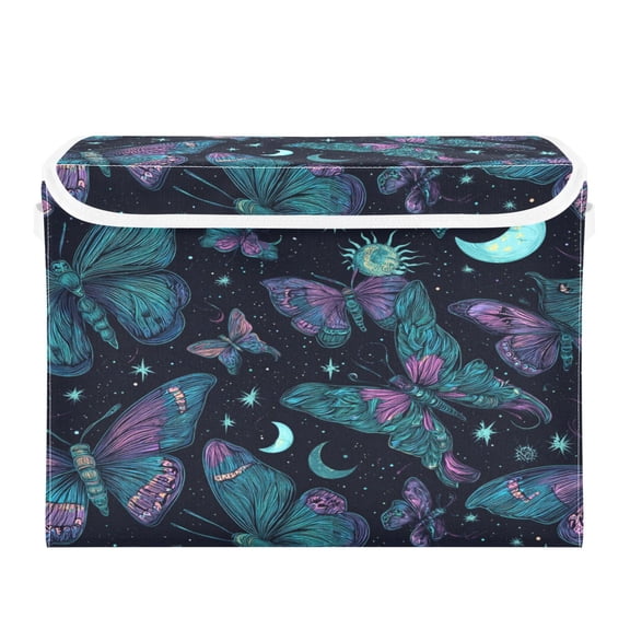 Storage Box With Lid 16.5x12.6x11.8In Lidded Home Storage Bins Foldable Stacked Household Storage Box Green Butterfly