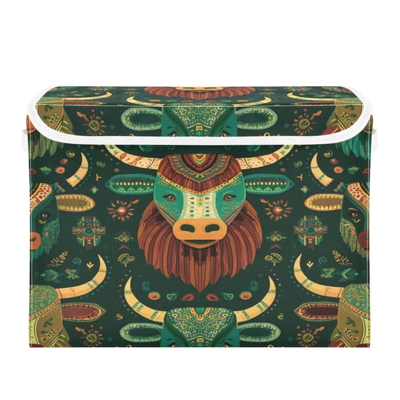 Storage Box With Lid 16.5x12.6x11.8In Lidded Home Storage Bins Foldable Stacked Household Storage Box Green Cattle