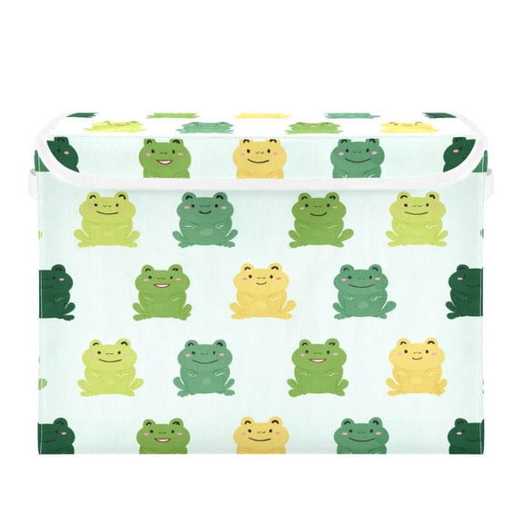 Storage Box With Lid 16.5x12.6x11.8In Lidded Home Storage Bins Foldable Stacked Household Storage Box Green Frog Seamless
