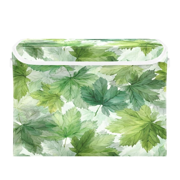 Storage Box With Lid 16.5x12.6x11.8In Lidded Home Storage Bins Foldable Stacked Household Storage Box Green Maple Leaves