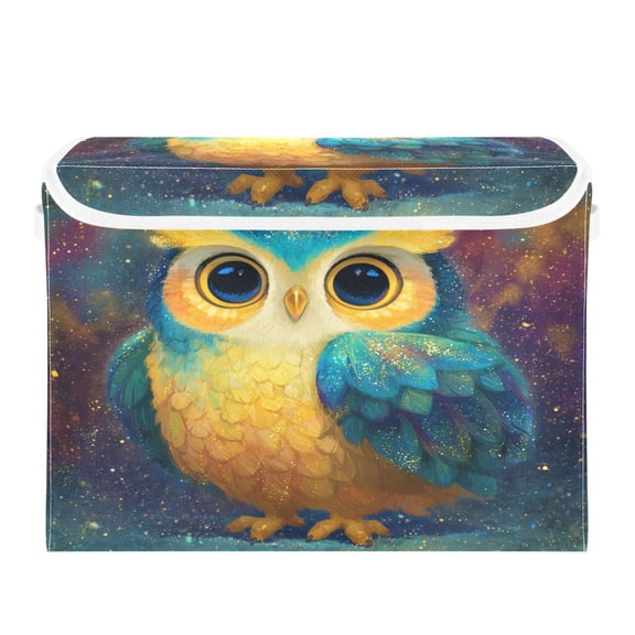 Storage Box With Lid 16.5x12.6x11.8In Lidded Home Storage Bins Foldable Stacked Household Storage Box Green Owl Pattern