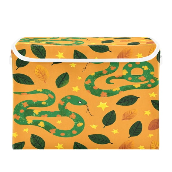 Storage Box With Lid 16.5x12.6x11.8In Lidded Home Storage Bins Foldable Stacked Household Storage Box Green Snake