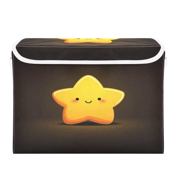 Storage Box With Lid 16.5x12.6x11.8In Lidded Home Storage Bins Foldable Stacked Household Storage Box Happy Smiling Star Design