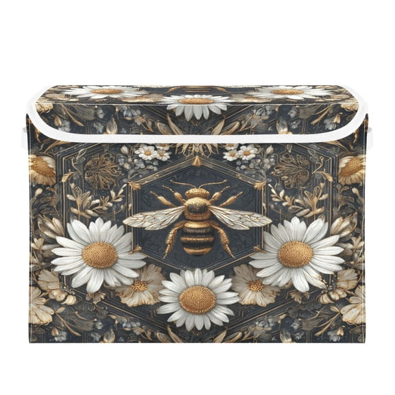 Storage Box With Lid 16.5x12.6x11.8In Lidded Home Storage Bins Foldable Stacked Household Storage Box Honeycomb with Bees