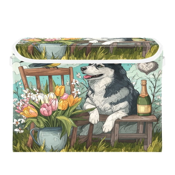 Storage Box With Lid 16.5x12.6x11.8In Lidded Home Storage Bins Foldable Stacked Household Storage Box Husky and Bird