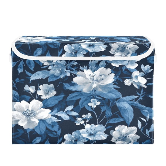 Storage Box With Lid 16.5x12.6x11.8In Lidded Home Storage Bins Foldable Stacked Household Storage Box Indigo Blue Ink Wash