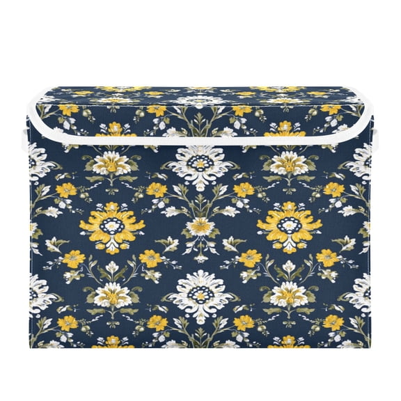 Storage Box With Lid 16.5x12.6x11.8In Lidded Home Storage Bins Foldable Stacked Household Storage Box Indigo Flora Sunlit Petals