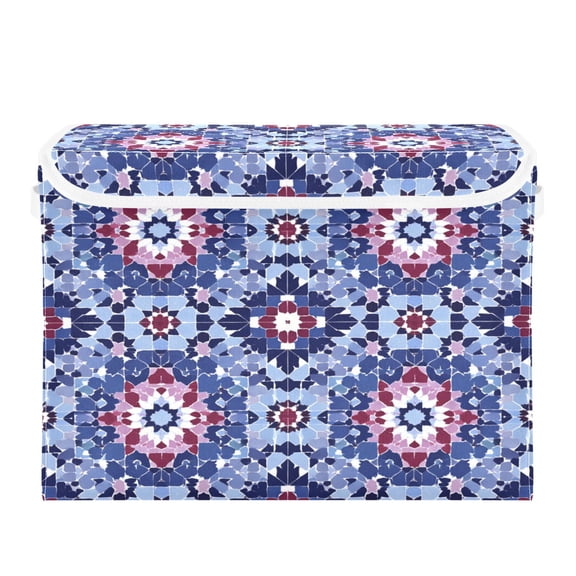 Storage Box With Lid 16.5x12.6x11.8In Lidded Home Storage Bins Foldable Stacked Household Storage Box Indigo Tile Ruby Accents