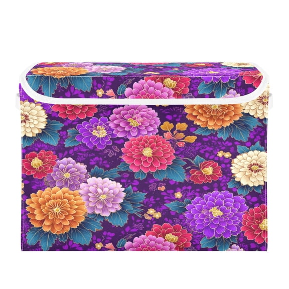 Storage Box With Lid 16.5x12.6x11.8In Lidded Home Storage Bins Foldable Stacked Household Storage Box Japanese Flowers