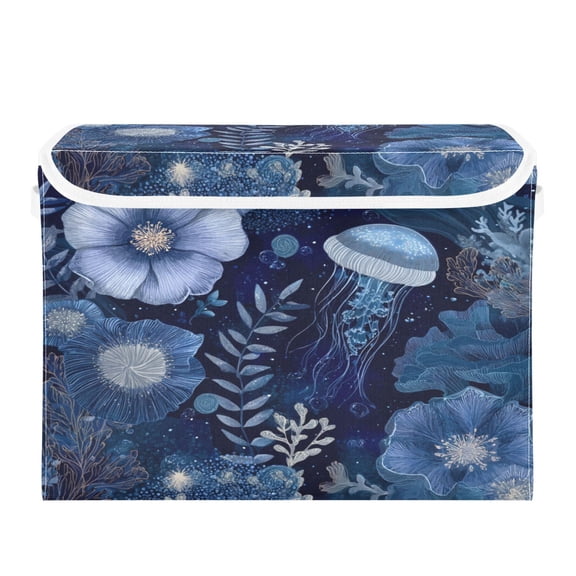 Storage Box With Lid 16.5x12.6x11.8In Lidded Home Storage Bins Foldable Stacked Household Storage Box Jellies in Sea