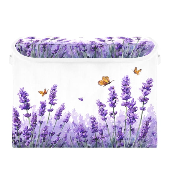 Storage Box With Lid 16.5x12.6x11.8In Lidded Home Storage Bins Foldable Stacked Household Storage Box Lavender Butterfly