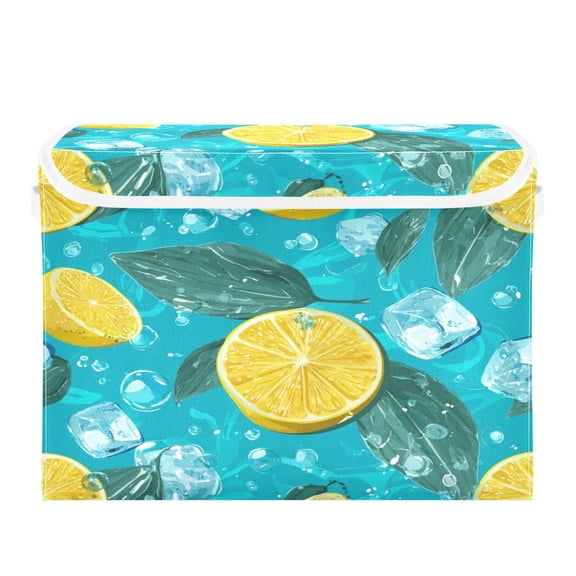 Storage Box With Lid 16.5x12.6x11.8In Lidded Home Storage Bins Foldable Stacked Household Storage Box Lemon Cubes with Leaves