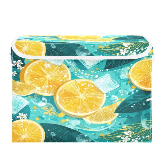 Storage Box With Lid 16.5x12.6x11.8In Lidded Home Storage Bins Foldable Stacked Household Storage Box Lemon Slices Ice Cubes
