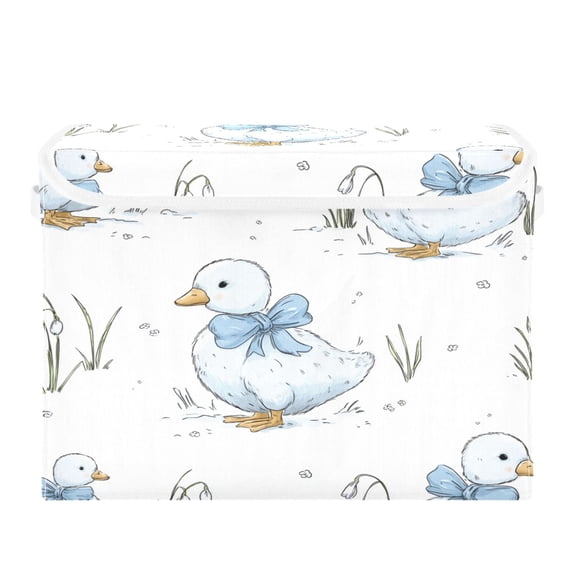 Storage Box With Lid 16.5x12.6x11.8In Lidded Home Storage Bins Foldable Stacked Household Storage Box Lovely Cartoon Duck Design