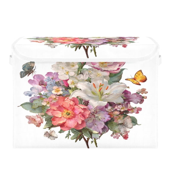 Storage Box With Lid 16.5x12.6x11.8In Lidded Home Storage Bins Foldable Stacked Household Storage Box Lovely Cute Flowers