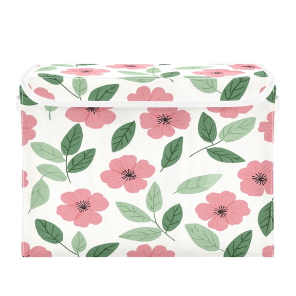 Storage Box With Lid 16.5x12.6x11.8In Lidded Home Storage Bins Foldable Stacked Household Storage Box Lovely Cute Pink Flowers
