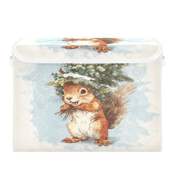 Storage Box With Lid 16.5x12.6x11.8In Lidded Home Storage Bins Foldable Stacked Household Storage Box Lovely Cute Squirrel