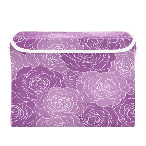 Storage Box With Lid 16.5x12.6x11.8In Lidded Home Storage Bins Foldable Stacked Household Storage Box Lovely Lavender Rose Pattern