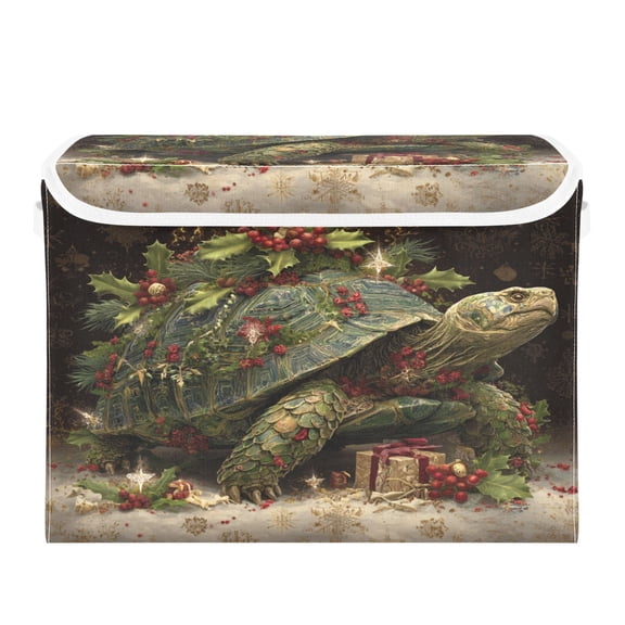 Storage Box With Lid 16.5x12.6x11.8In Lidded Home Storage Bins Foldable Stacked Household Storage Box Magical Christmas Beautiful Turtle