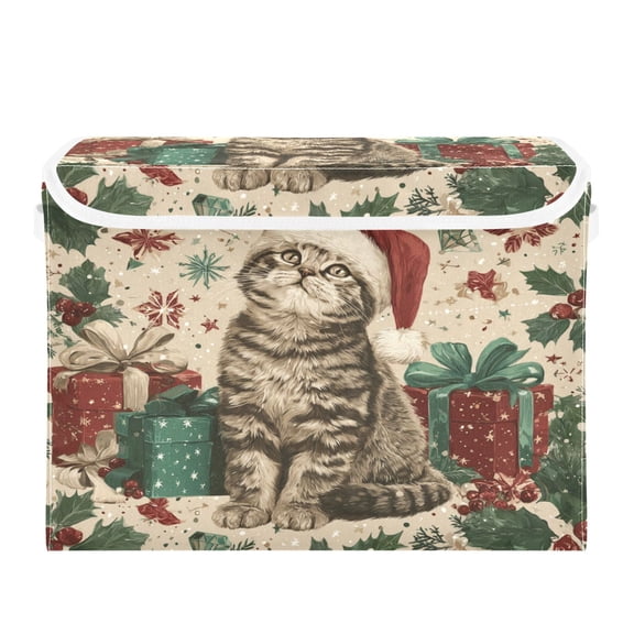 Storage Box With Lid 16.5x12.6x11.8In Lidded Home Storage Bins Foldable Stacked Household Storage Box Magical Christmas Black Cat