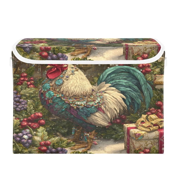 Storage Box With Lid 16.5x12.6x11.8In Lidded Home Storage Bins Foldable Stacked Household Storage Box Magical Christmas Rooster