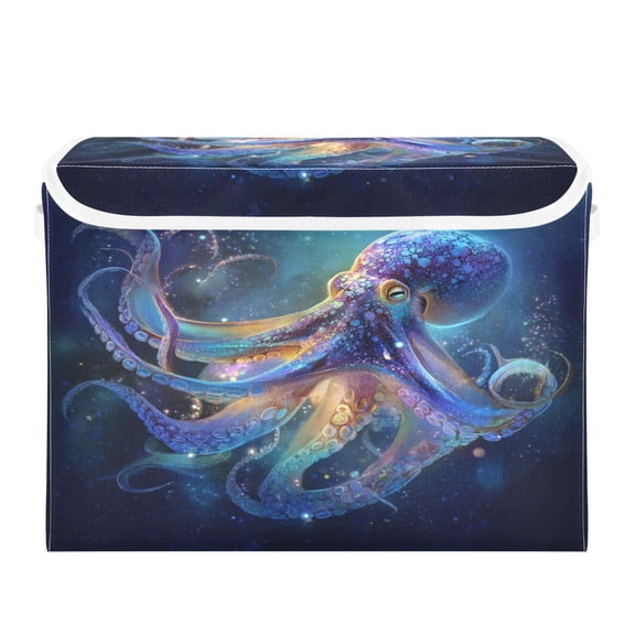Storage Box With Lid 16.5x12.6x11.8In Lidded Home Storage Bins Foldable Stacked Household Storage Box Magical Ocean Octopus