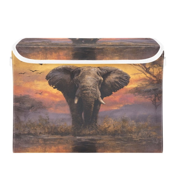 Storage Box With Lid 16.5x12.6x11.8In Lidded Home Storage Bins Foldable Stacked Household Storage Box Majestic Elephant Standing