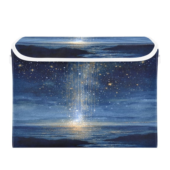 Storage Box With Lid 16.5x12.6x11.8In Lidded Home Storage Bins Foldable Stacked Household Storage Box Meteor Sea