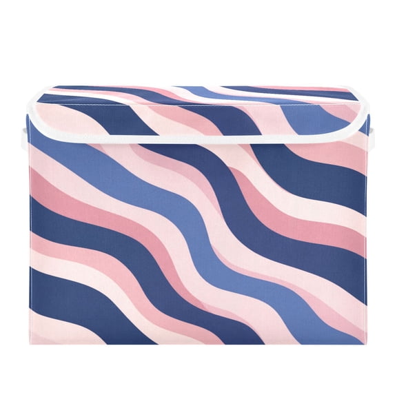 Storage Box With Lid 16.5x12.6x11.8In Lidded Home Storage Bins Foldable Stacked Household Storage Box Minimalist Wavy Stripe