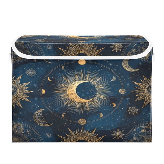 Storage Box With Lid 16.5x12.6x11.8In Lidded Home Storage Bins Foldable Stacked Household Storage Box Moon Pattern
