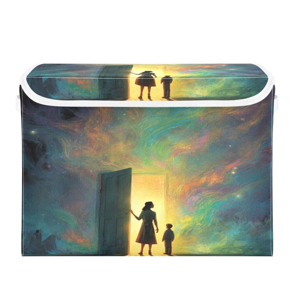Storage Box With Lid 16.5x12.6x11.8In Lidded Home Storage Bins Foldable Stacked Household Storage Box Open Door Silhouette Poster