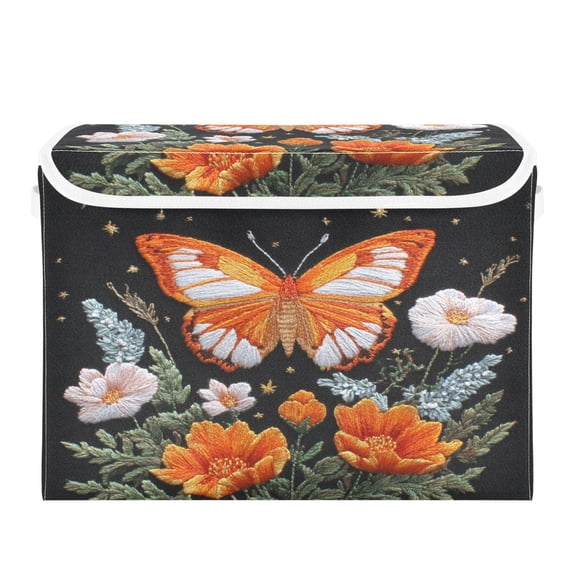 Storage Box With Lid 16.5x12.6x11.8In Lidded Home Storage Bins Foldable Stacked Household Storage Box Orange Butterfly