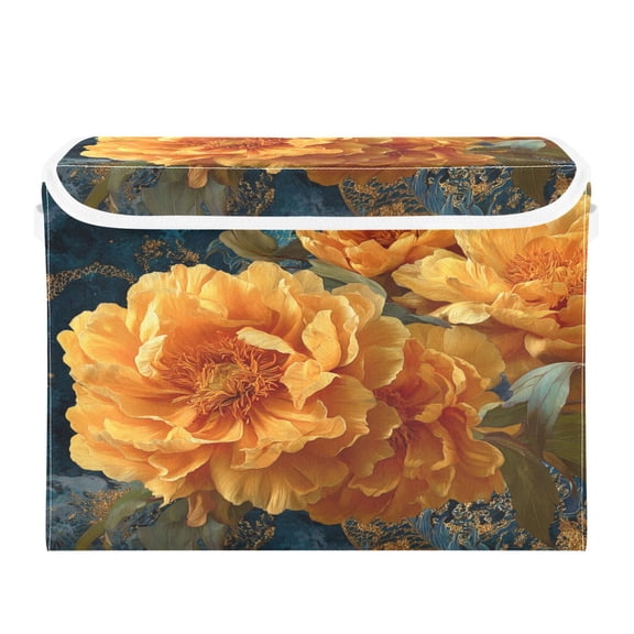 Storage Box With Lid 16.5x12.6x11.8In Lidded Home Storage Bins Foldable Stacked Household Storage Box Orange Peony