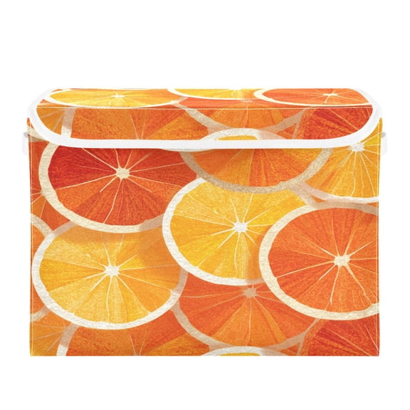 Storage Box With Lid 16.5x12.6x11.8In Lidded Home Storage Bins Foldable Stacked Household Storage Box Orange Slice Pattern