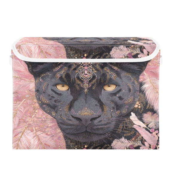 Storage Box With Lid 16.5x12.6x11.8In Lidded Home Storage Bins Foldable Stacked Household Storage Box Panther
