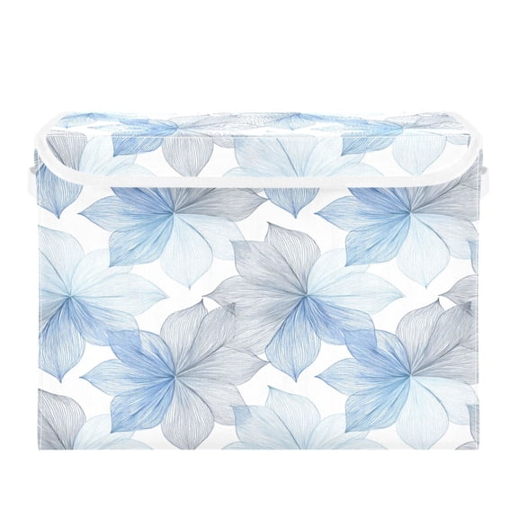 Storage Box With Lid 16.5x12.6x11.8In Lidded Home Storage Bins Foldable Stacked Household Storage Box Pastel Blue Gray Geometric Petals