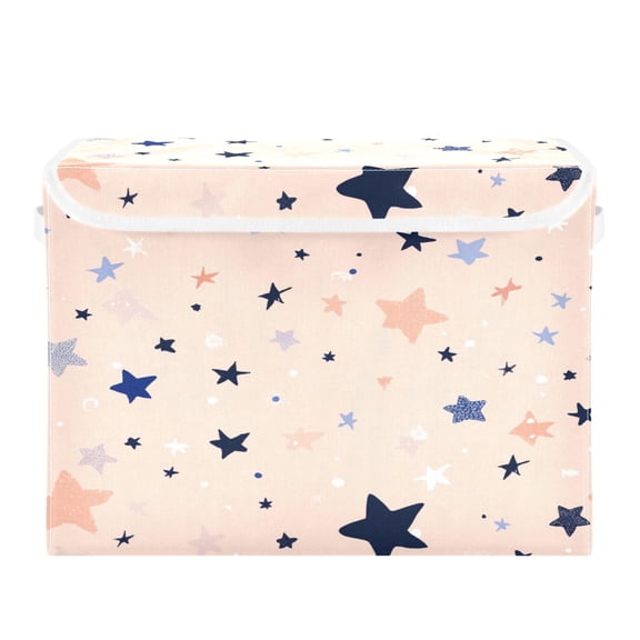 Storage Box With Lid 16.5x12.6x11.8In Lidded Home Storage Bins Foldable Stacked Household Storage Box Pattern Of Stars
