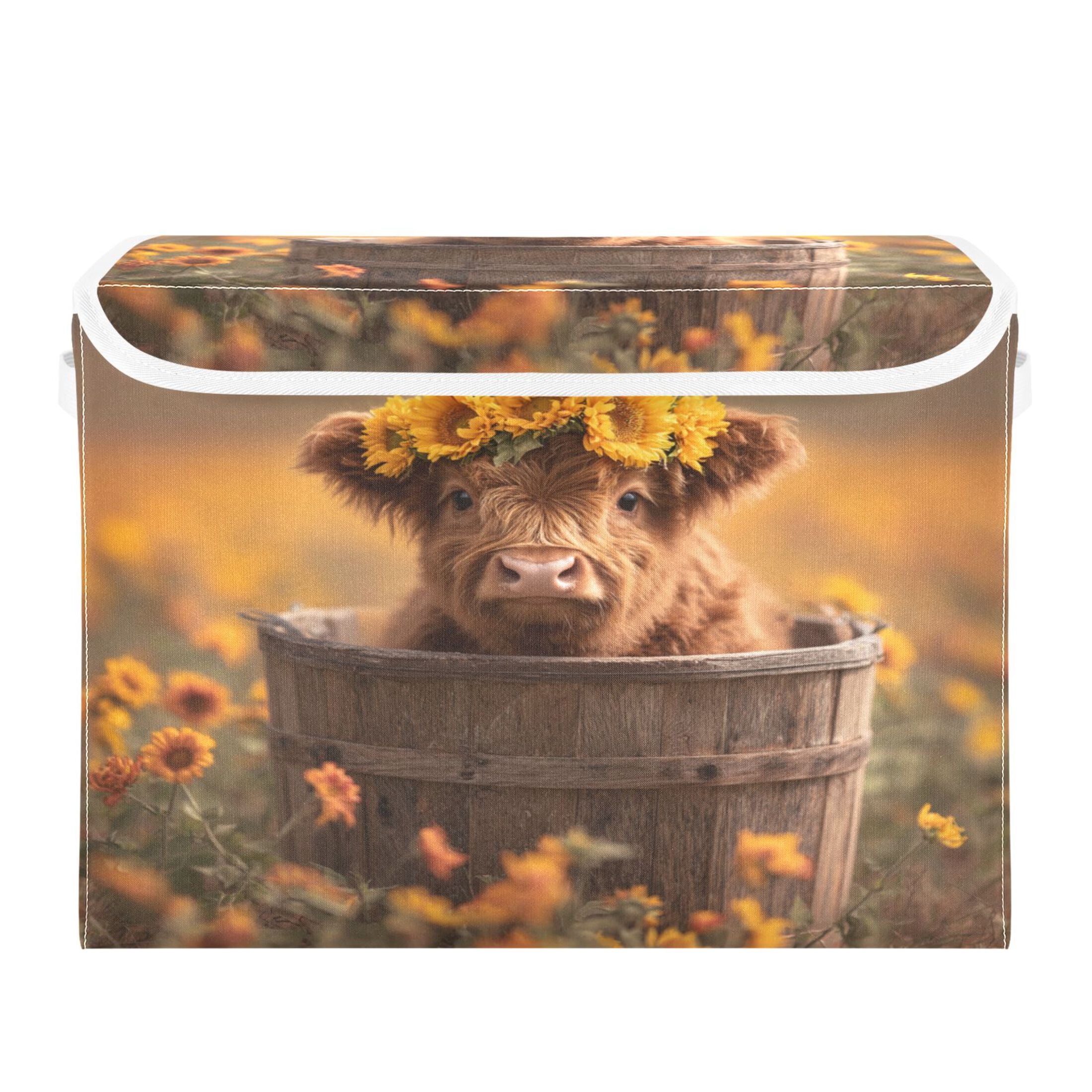 Storage Box With Lid 16.5x12.6x11.8In Lidded Home Storage Bins Foldable Stacked Household Storage Box Photo Highland Calf