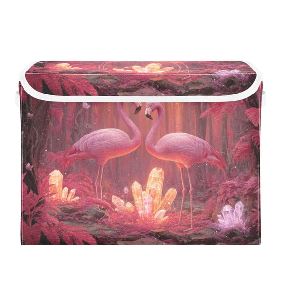 Storage Box With Lid 16.5x12.6x11.8In Lidded Home Storage Bins Foldable Stacked Household Storage Box Pink Flamingos Jungle