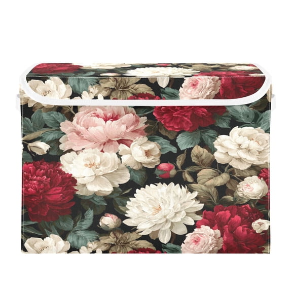 Storage Box With Lid 16.5x12.6x11.8In Lidded Home Storage Bins Foldable Stacked Household Storage Box Pink Flowers Cute