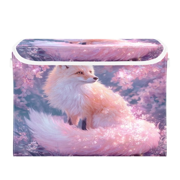Storage Box With Lid 16.5x12.6x11.8In Lidded Home Storage Bins Foldable Stacked Household Storage Box Pink Fox Plump Figure